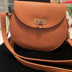 SIMI Equestrian inspired Saddle bag Vegan leather gold accents Adjustable strap